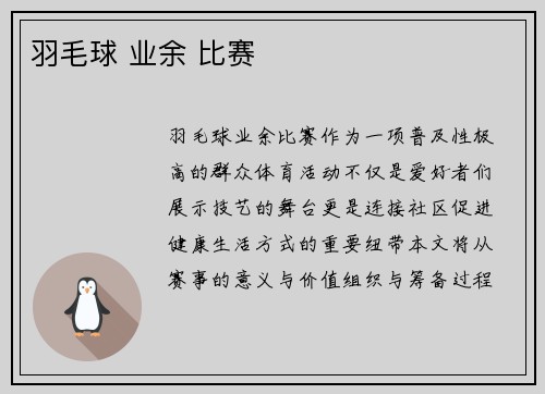 羽毛球 业余 比赛