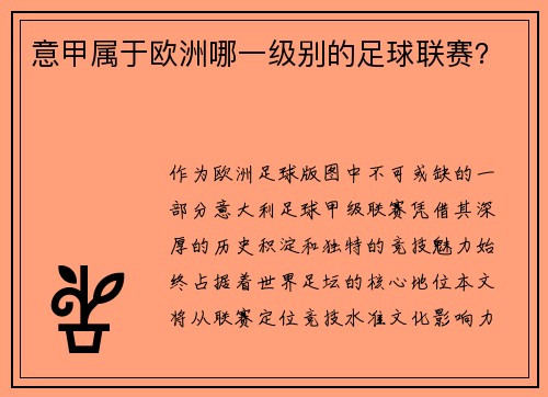 意甲属于欧洲哪一级别的足球联赛？